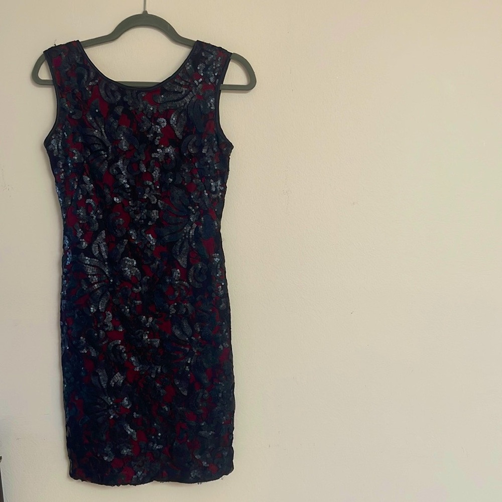 Cache Red and Black Sequin Dress